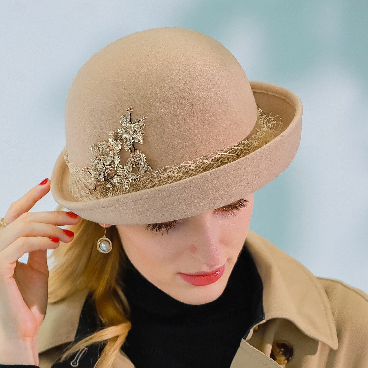 chapéus chapéu de lã chapéu chapéu chapéu fedora chá de casamento elegante casamento com boné renda lateral chapéu chapéu de 2025 por $41.99 –P3