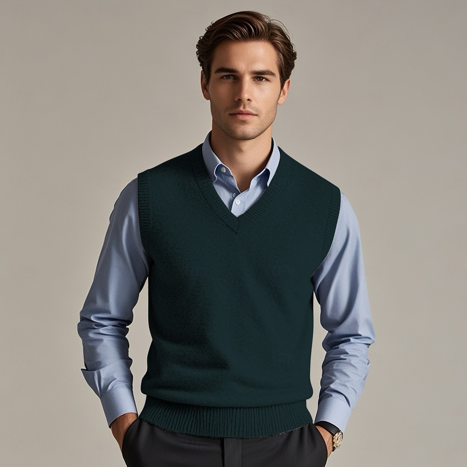 Herr Tröja väst Pullover tröja Klänning tröja Väst Stickad tröja Ribbad Sticka Normal Stickat Slät V-hals Mode Ledigt Dagliga kläder Datum Kläder Höst vinter Svart Mörk marin S M L 2025 - $26.99 –P5