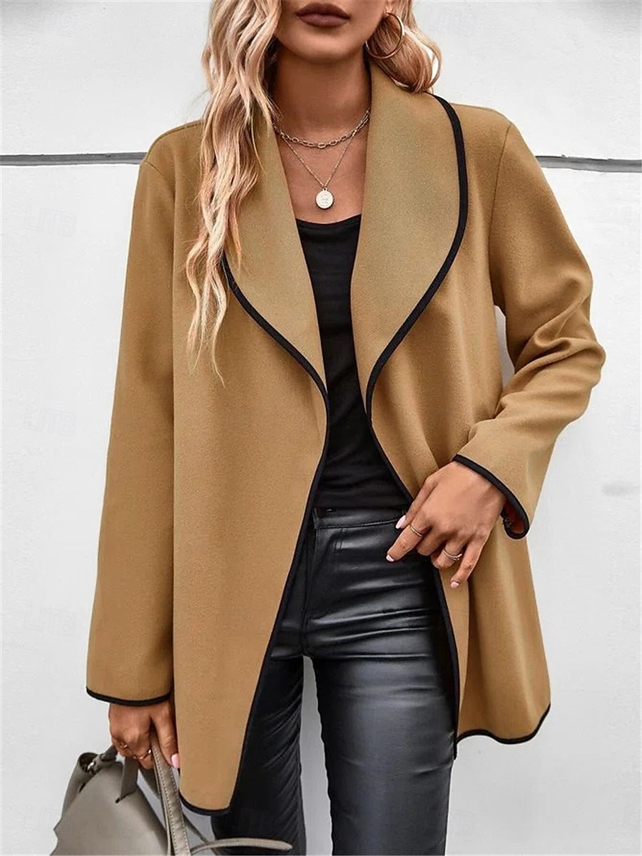 Women's Winter Coat Outdoor Street Daily Wear Fall Winter Regular Coat Regular Fit Thermal Warm Breathable Stylish Casual Jacket Long Sleeve Plain Oversize Camel 2025 - $41.99 –P3