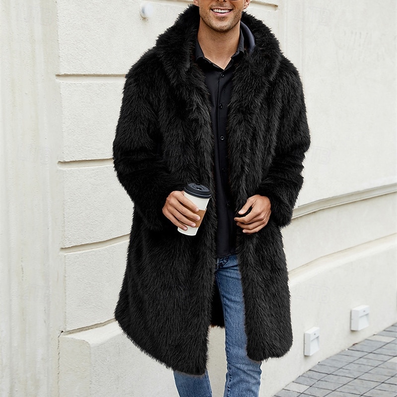 Herr Vinterjacka Fleece-jacka Fuskpälskappa Dagligen Semester Håller värmen Håller värmen Fleece Höst vinter Leopardtryck Mode Streetwear Huva Lång Svart Vit Gul Jacka 2026 - $68.99 –P8