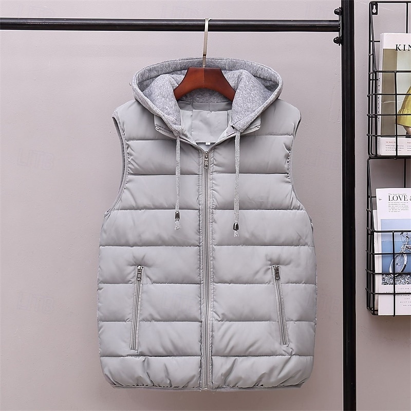 Herren Puffer Weste Kapuzenweste Gepolstert Weste Steppweste Täglich Verabredung Urlaub Modisch Brautkleider schlicht Herbst Winter Tasche Polyester warm halten Komfortabel Feste Farbe Reisverschluss 2025 - $27.99 –P7