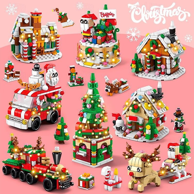 Set Di 2 Mattoncini Da Costruzione Natalizi: Pupazzo Di Neve E Renna Con Regali, Giocattolo Per Bambini Da 6 Anni In Su