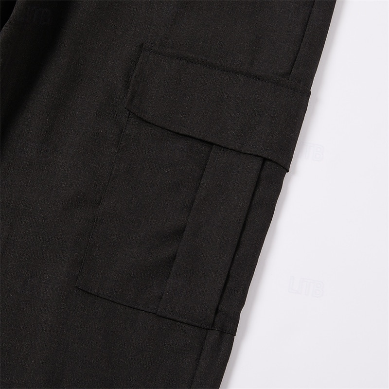 Herr Linne Byxor Långbyxor Sommarbyxor Flera fickor Rakt ben Slät Komfort Andningsfunktion Fullängd Utomhus Dagligen Utekväll Mode Streetwear Svart Vit 2025 - $29.99 –P4