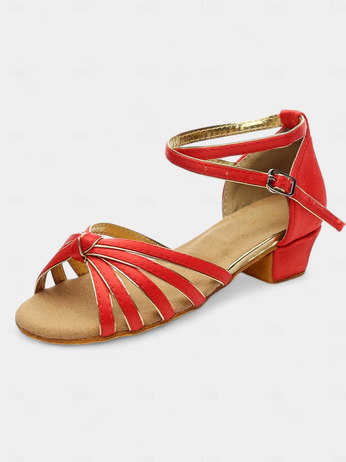 sandali da ballo latino in raso da donna con design a cinturini, suola in morbida pelle scamosciata e tacco basso - perfetti per balli da sala, salsa e balli sociali del 2025 a $34.99 –P4