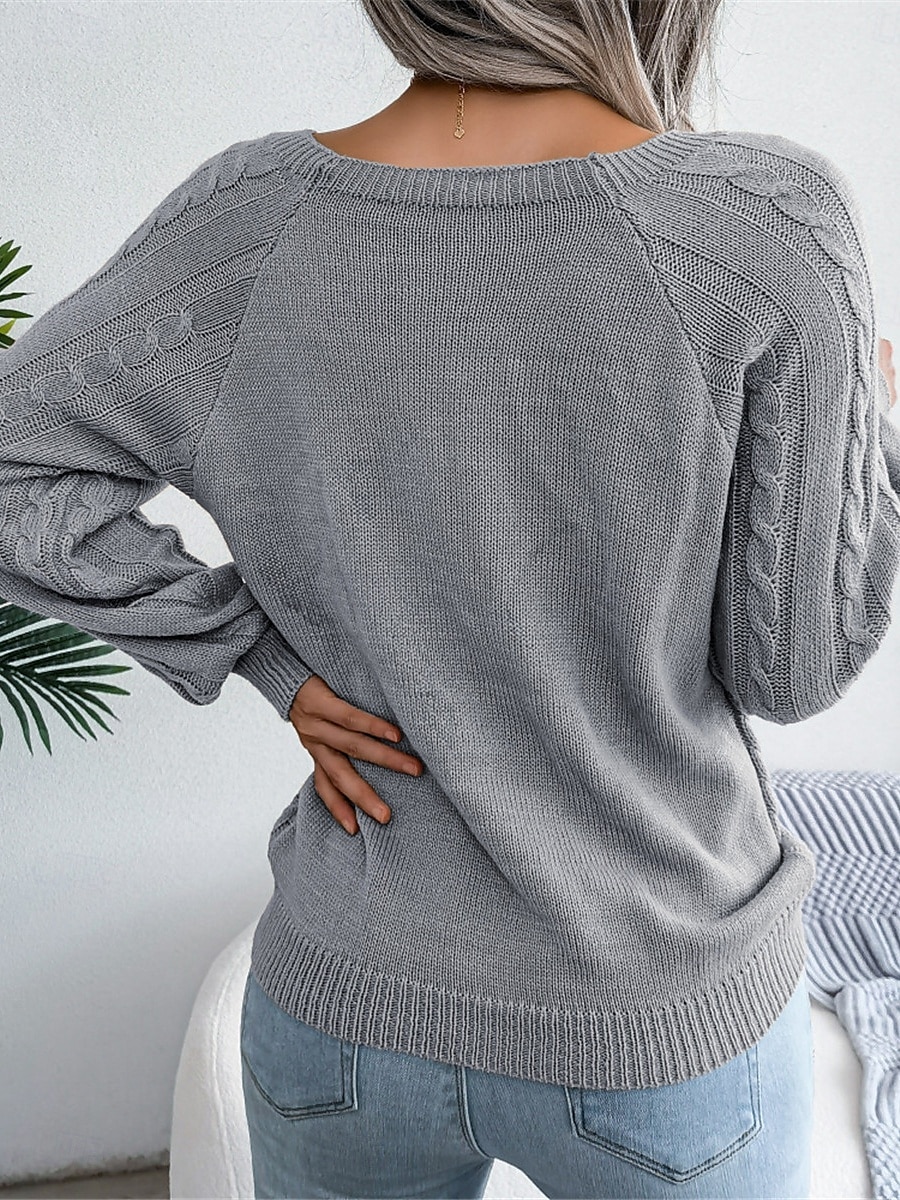 Dam Tröja Pullover tröja Ledigt Mjukt Ren färg Ribbad Fyrkantig hals Knappar Stickat Långärmad Vanliga toppar Sticka Utomhus Dagligen Helgen Vit Kaki Höst Vinter 2025 - $44.99 –P10
