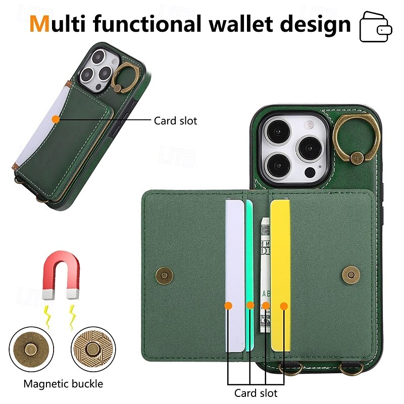 Phone Case For iPhone 16 Pro Max Plus iPhone 15 Pro Max Plus iPhone 14 13 12 11 Pro Max Plus iPhone 14 Pro Max iPhone 13 12 11 Pro Max Back Cover with Stand Holder with Wrist Strap Card Slot Retro 2025 - $21.99 –P1