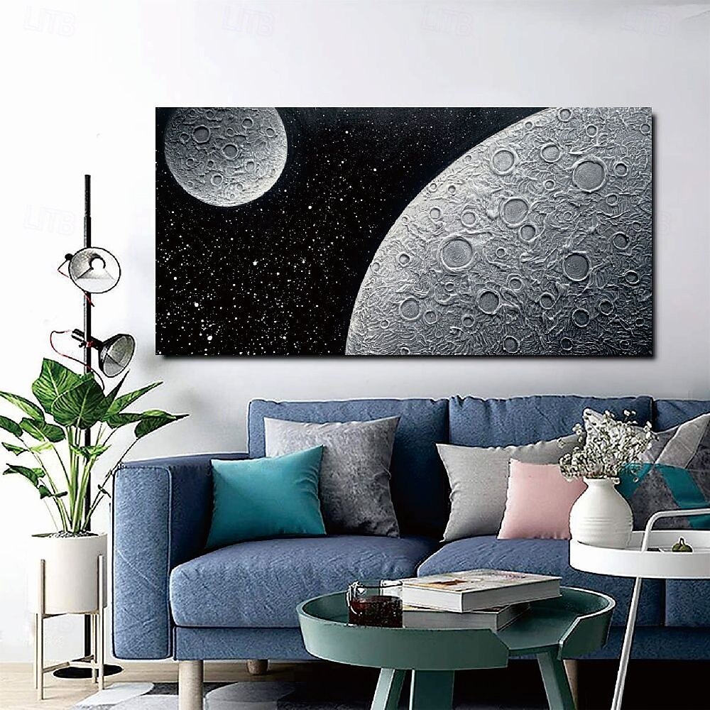 Peinture texturée blanche et noire peinte à la main, surdimensionnée, 3D, abstraite, au clair de lune, grande peinture minimaliste texturée noire et blanche pour décoration murale de salon, de chambre de 2025 ? $75.99 –P5