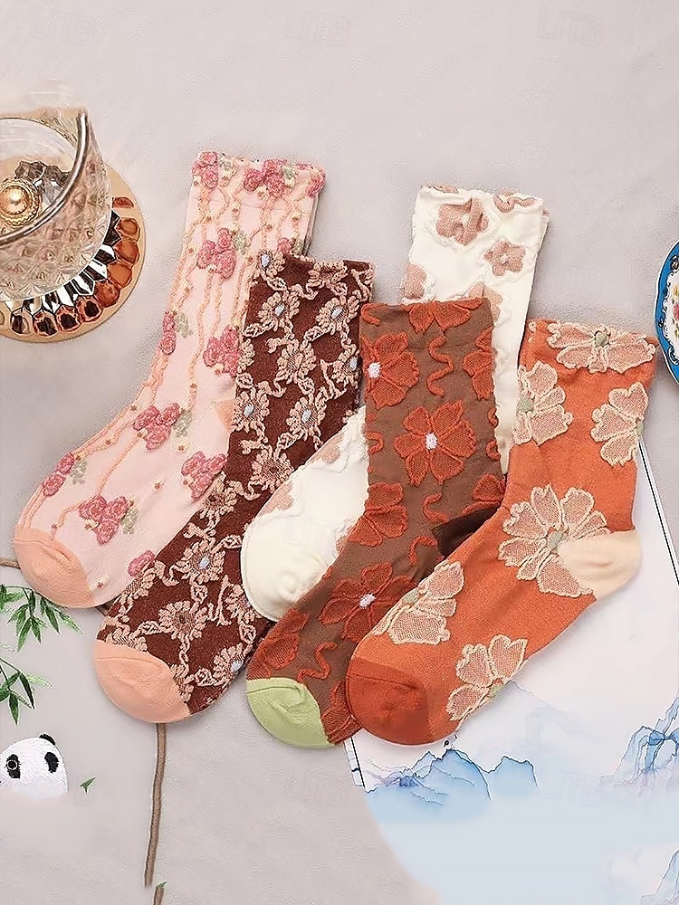 șosete vintage de damă cu broderie florală – design retro elegant, ideal pentru purtarea de zi cu zi 2025 - $14.99 –P13