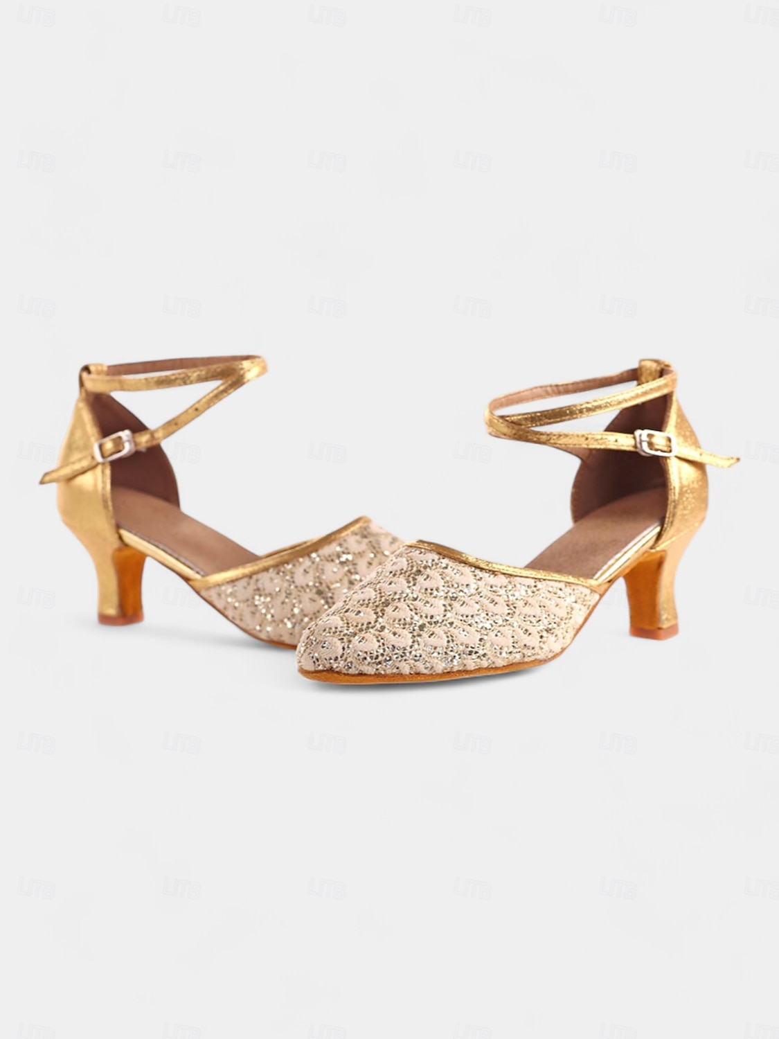 sapatos de dança femininos de renda dourada com tira cruzada e sola de camurça – saltos confortáveis para eventos de dança de salão e latina de 2025 por $34.99 –P3