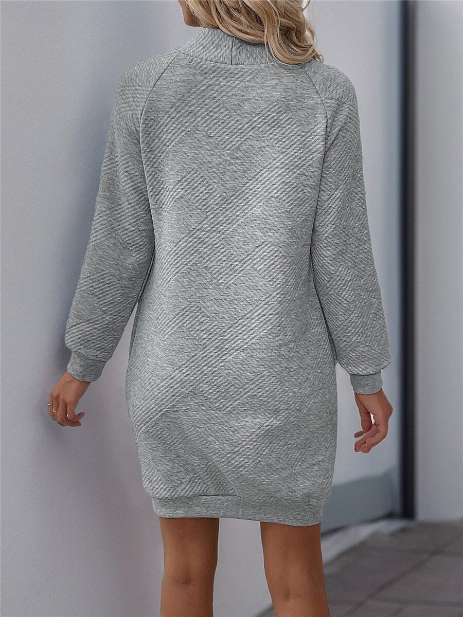 Dam Sweatshirt klänning Mini klänning Knapp Ficka Ledigt Hög krage Långärmad Ljusgrå Färg 2025 - $35.99 –P2