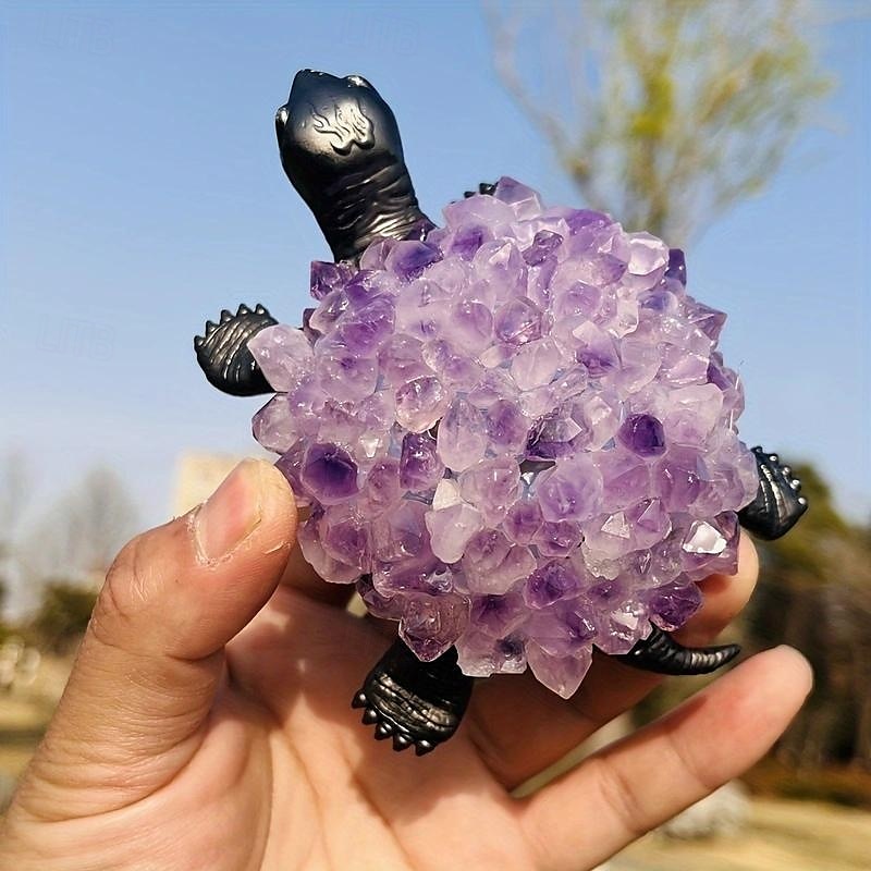 Statuie broasca testoasa din piatra pretioasa ametist natural - accesorii unice de bijuterii pentru decorarea casei - cadou figurina broasca testoasa lucrata manual pentru iubitorii de animale 2025 - $27.99 –P1