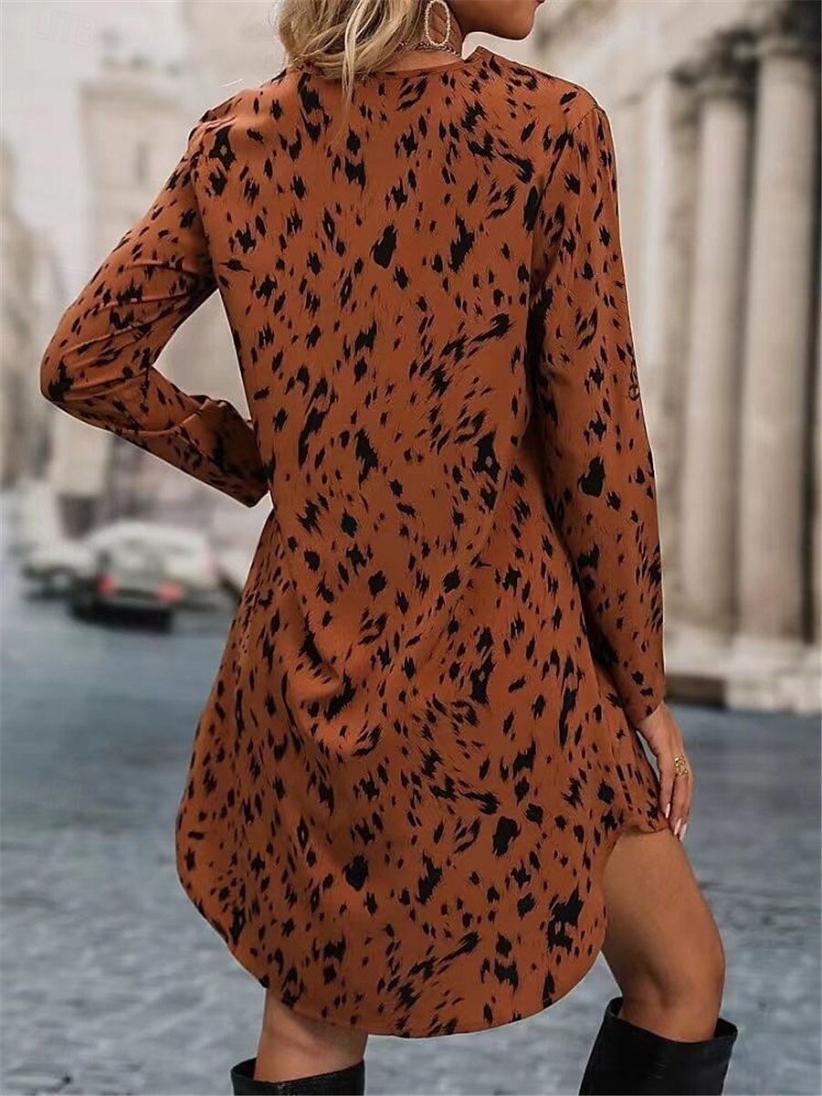 robe longue léopard à col en V et manches longues pour femme printemps automne de 2025 ? $41.99 –P2