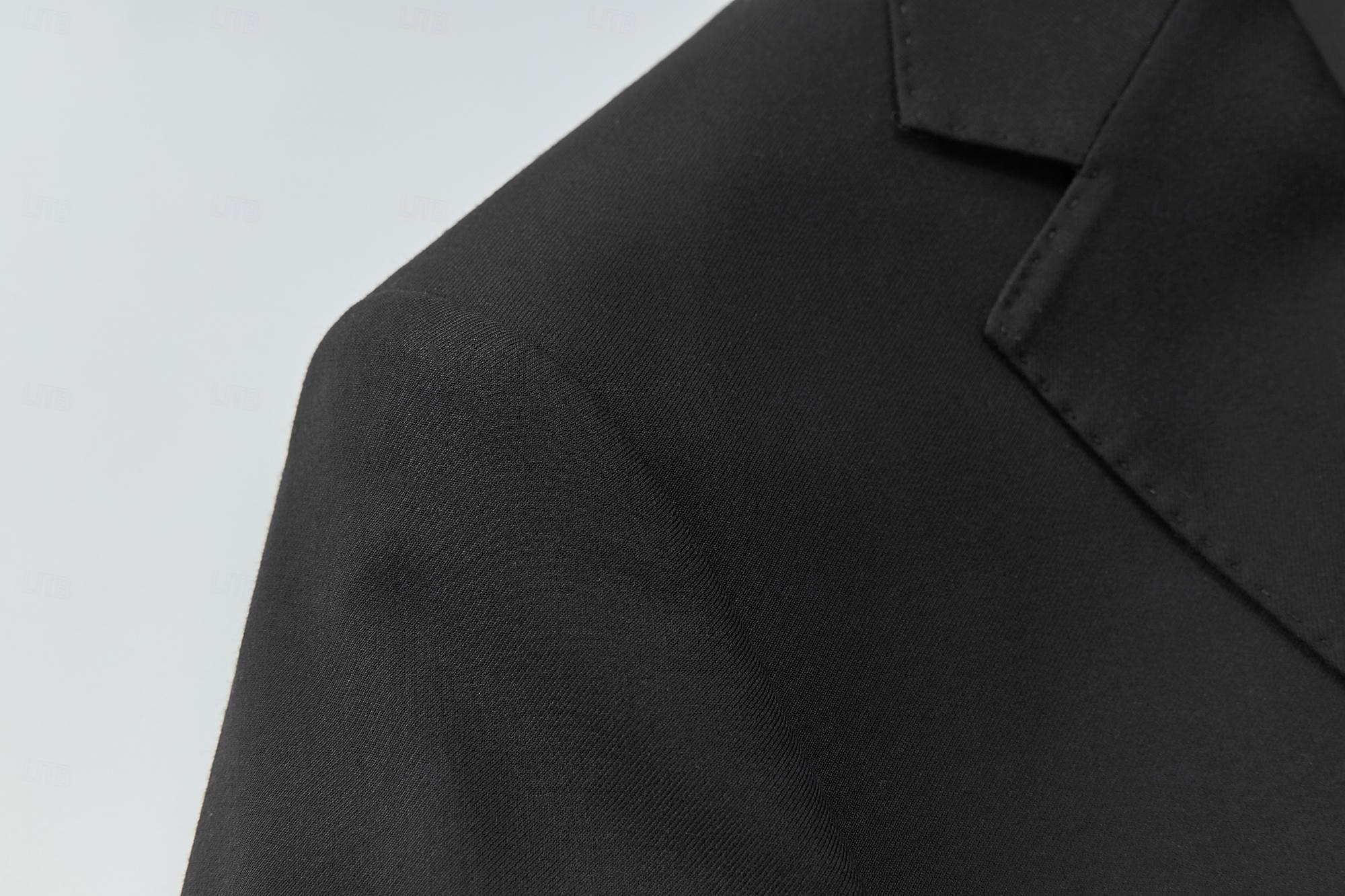 Men's Wool Blazer Jacket School Formal Wedding Elegant Warm Fall Winter Wool Solid Color Single Breasted One-button Blazer Black 2025 - $93.99 –P6