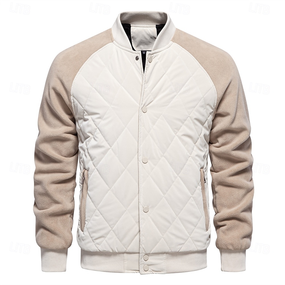 Men's Bomber Jacket Fleece Jacket Padded Casual Daily Vintage Style Fall & Winter Color Block Casual Standing Collar Regular Camel Apricot Black Army Green Grey Jacket 2026 - $62.99 –P10