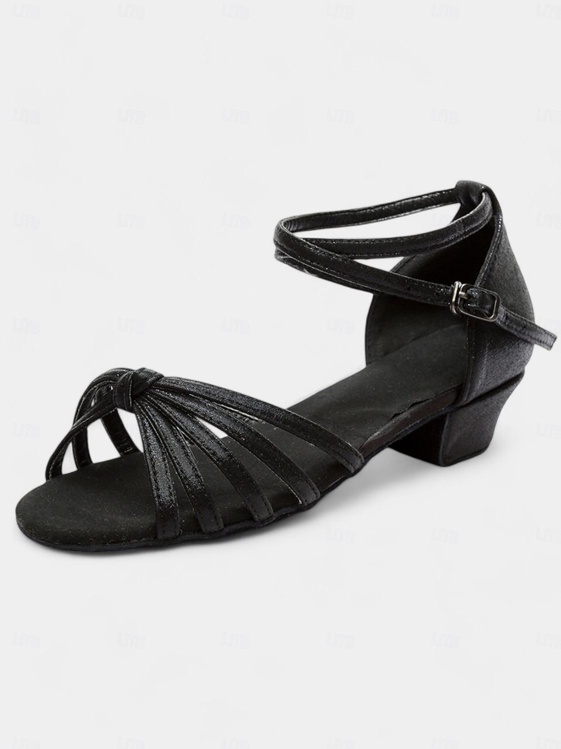 sandali da ballo latino in raso da donna con design a cinturini, suola in morbida pelle scamosciata e tacco basso - perfetti per balli da sala, salsa e balli sociali del 2025 a $34.99 –P6