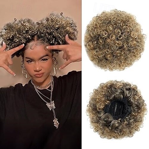 Extension per coda di cavallo con coulisse afro puff per donne nere, chignon sintetici con capelli ricci e crespi, pezzo di capelli per donne nere del 2025 a $10.99 –P4