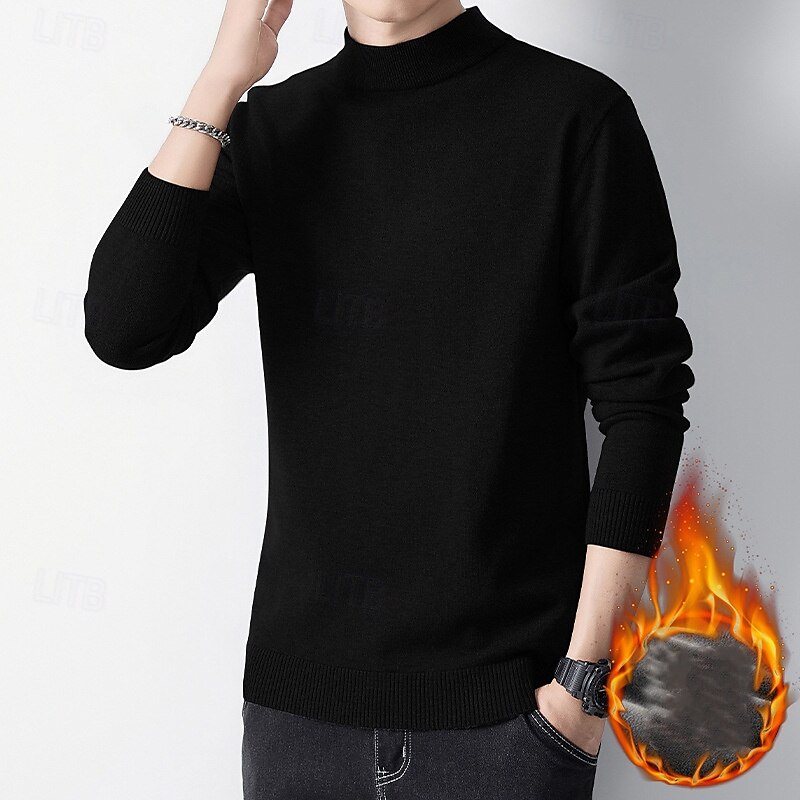 Men's Pullover Sweater Jumper Knit Sweater Ribbed Knit Regular Knitted Plain High Neck Fashion Casual Daily Wear Date Clothing Apparel Fall & Winter Camel Black M L XL 2025 - $15.49 –P4