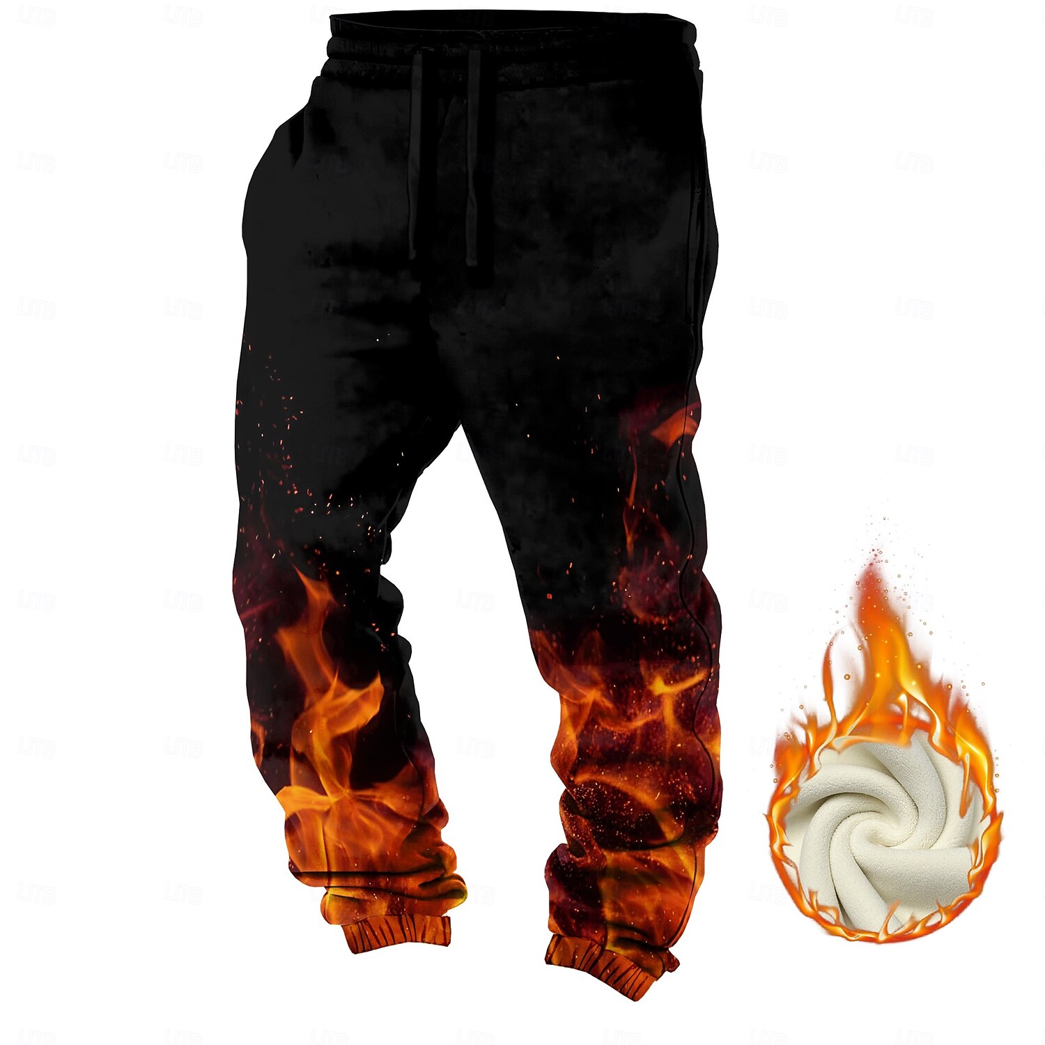 Homens Labareda Calças de moletom de lã Cintura elástica com cordão Moda Escuro Ao ar livre Férias Rua Bolsos Térmica Inverno Impressão 3D Preto de 2025 por $41.99 –P2