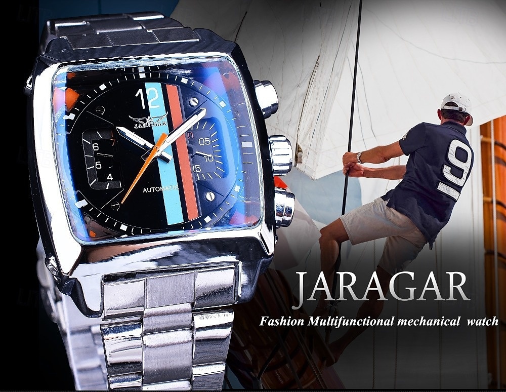 2025年 JARAGAR 569メンズ自動機械式時計 ファッションレトロデザイン スクエアダイヤル 日付週 防水スチールストラップレジャー腕時計  コレクション – $51.99 –P1