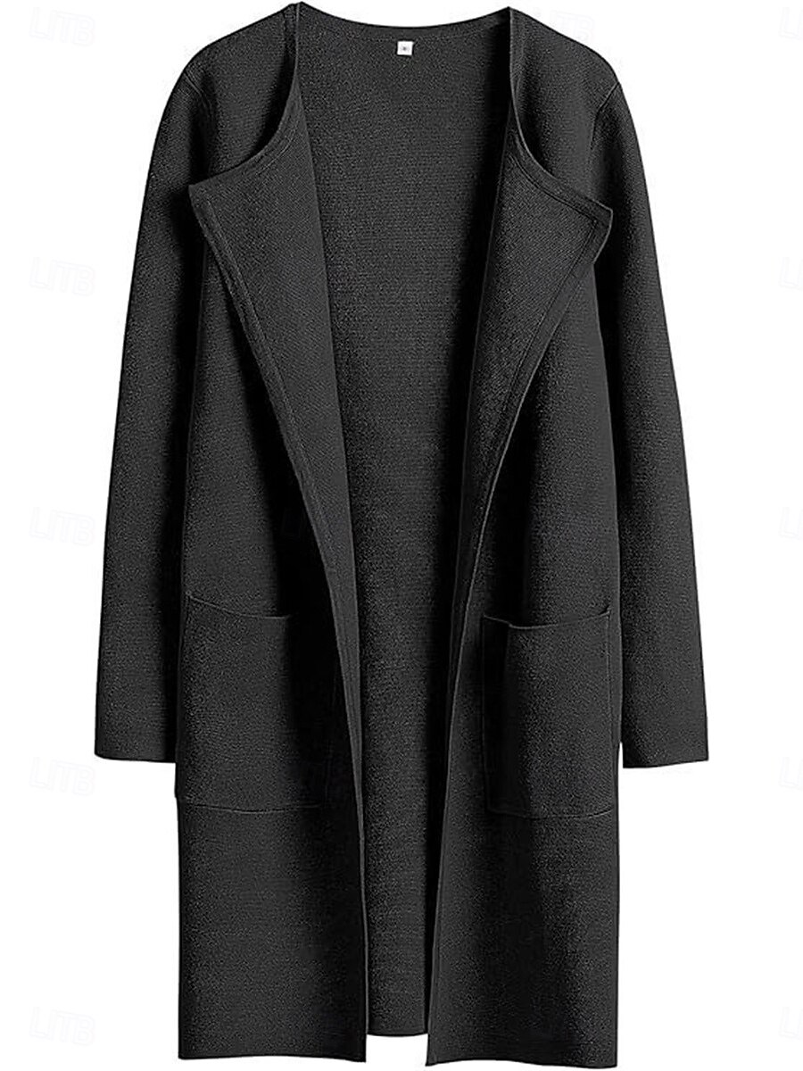 Femme Manteau d'hiver Chaud Respirable Poche Décontractées Plein Vacances Plein Air Usage quotidien Sortie Ouvrir le devant Longue Col rabattu Standard manche longue Vêtements d'extérieur Noir Marron de 2025 ? $52.99 –P3
