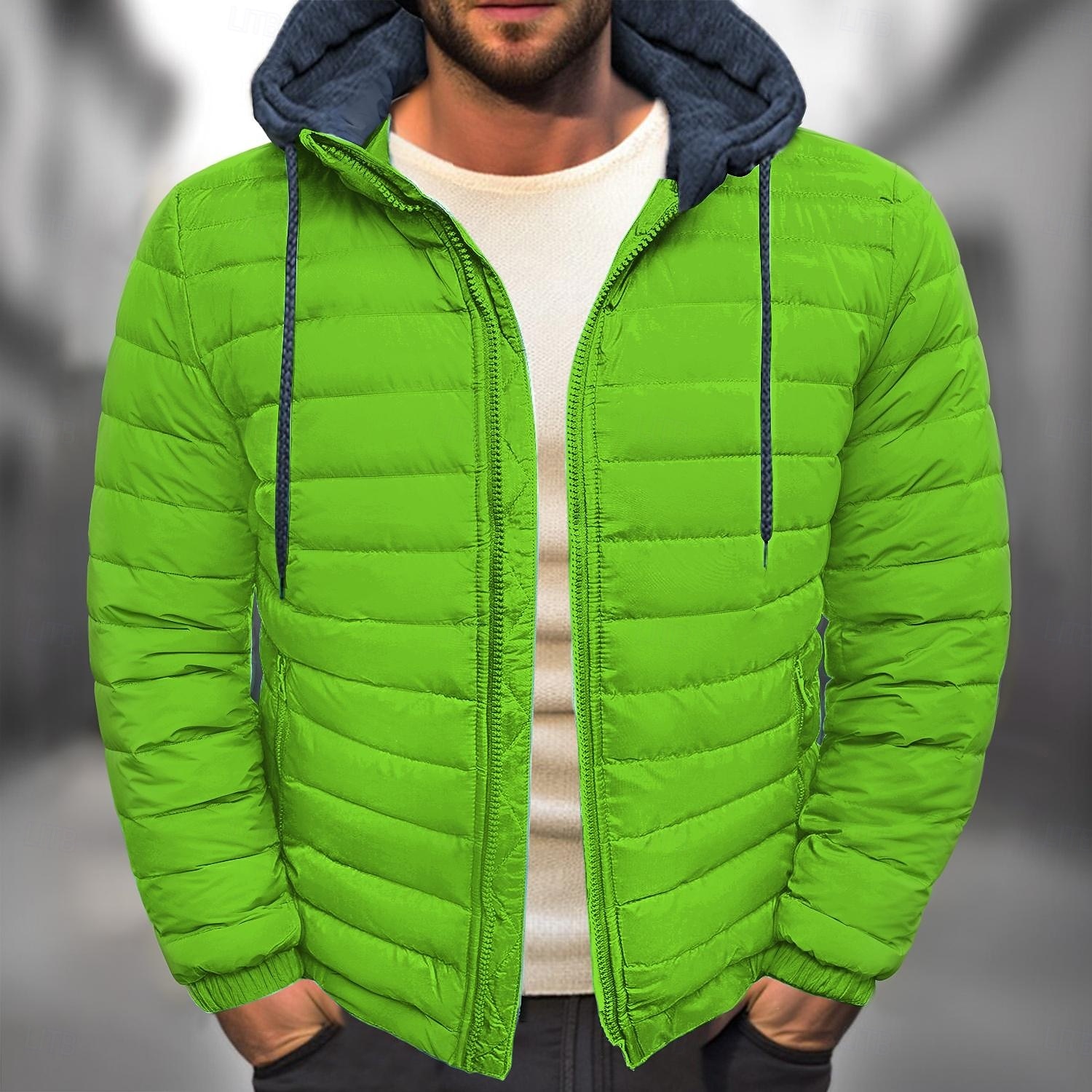 Men's Winter Coat Puffer Jacket Quilted Jacket Transition Jacket Pocket Hooded Office & Career Date Casual Daily Warm Winter Color Block Black Red Navy Blue Blue Puffer Jacket 2025 - $31.99 –P7