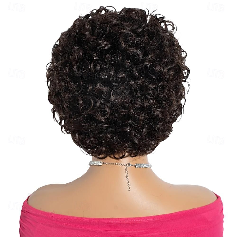 parrucche brasiliane corte pixie afro ricce e crespe per donne parrucca bob castana senza colla con frangia parrucca di capelli umani da 6 pollici del 2025 a $57.99 –P3