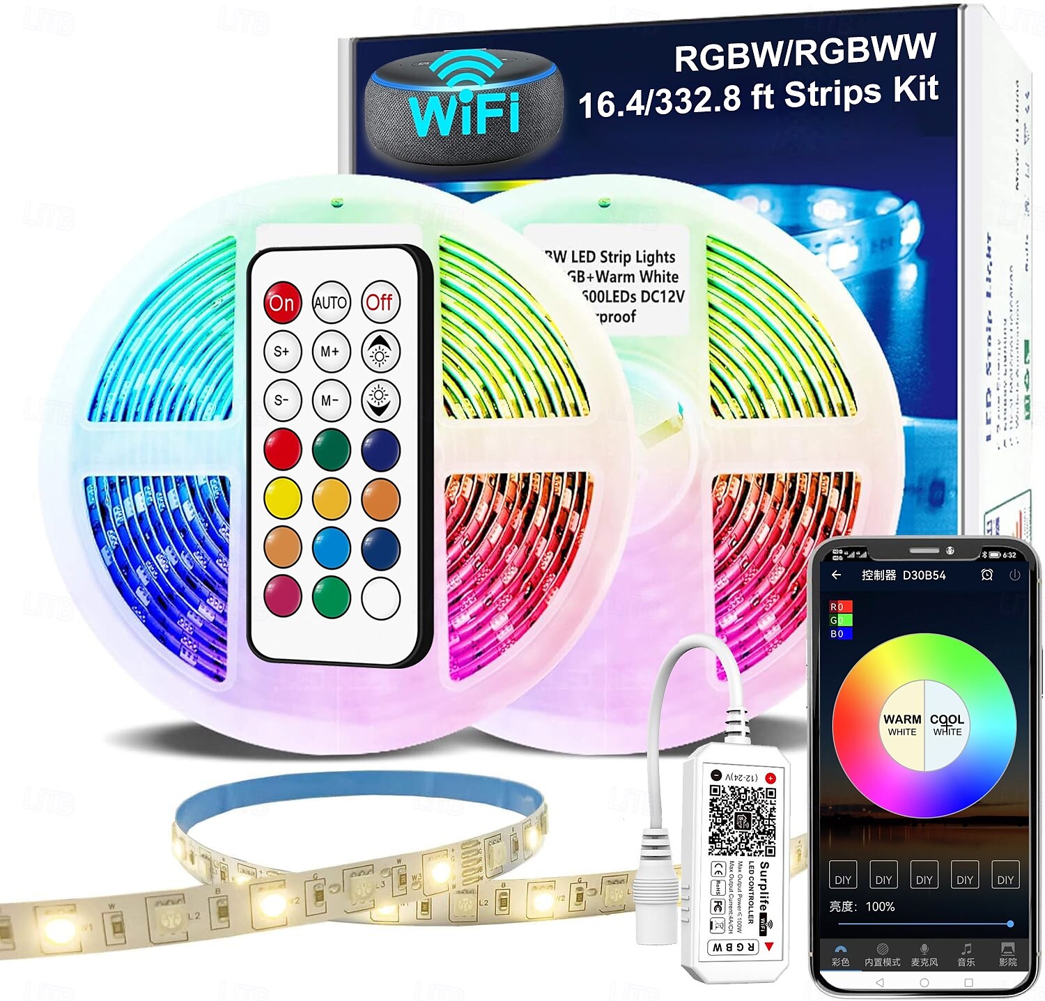 Bande lumineuse LED RGBWW étanche 5050 LED, bande lumineuse LED flexible de 16,4 pieds/33 pieds avec contrôle par application WiFi, lumières RGBW pour chambre à coucher, Noël &décoration de fête de 2025 ? $30.99 –P1