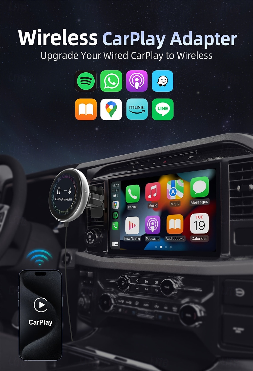 2025年 ottocast ワイヤレス CarPlay アダプター、ディスプレイとカスタマイズ可能な画面付き、有線からワイヤレス CarPlay ドングル、プラグ アンド プレイ、自動 CarPlay アダプター  コレクション – $96.99 –P1