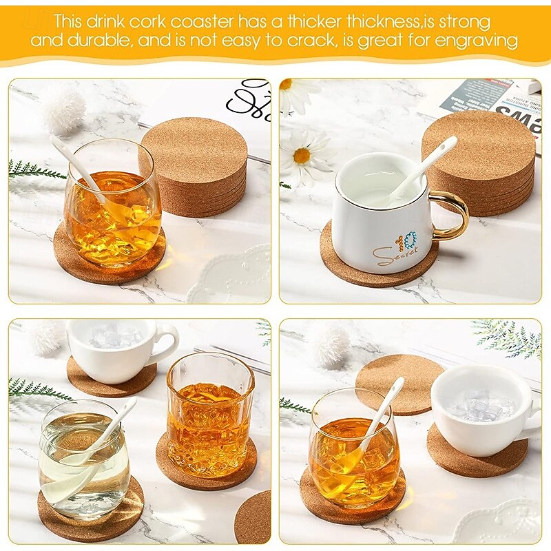 10/20 stuks kurken onderzetters voor drank absorberende thee of koffie onderzetters set ronde hittebestendige bar onderzetters herbruikbare tafel blanco onderzetters cadeaus voor wijn glas beker mok 2026 - $10.99 –P4