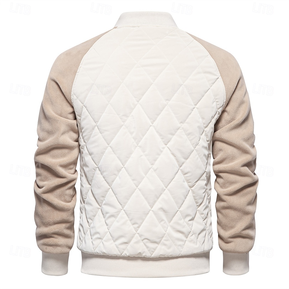 Men's Bomber Jacket Fleece Jacket Padded Casual Daily Vintage Style Fall & Winter Color Block Casual Standing Collar Regular Camel Apricot Black Army Green Grey Jacket 2026 - $62.99 –P12