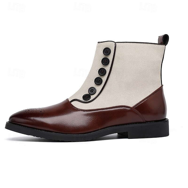 bottines à boutons en similicuir bicolore pour hommes – bottines de style victorien vintage pour occasions formelles et décontractées de 2025 ? $59.99 –P6
