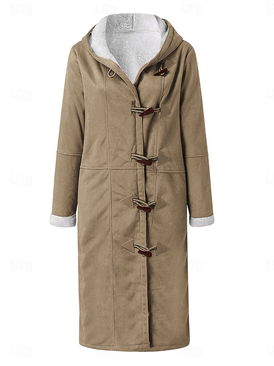 Dam Vinterkappa Teddyrock Utomhus Gata Dagliga kläder Höst Vinter Lång Täcka Normal Håller värmen Andningsfunktion Stylish Ledigt Jacka Långärmad Slät Med fickor Vin Kaki Grå 2025 - $44.99 –P3