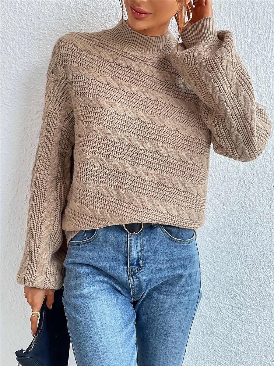 Dame Genser Pullover genser Fritid Myk Ren farge Kabel Rullekrage Strikket Langermet Vanlige topper Strikke utendørs Daglig Helg Svart Grønn Høst Vinter 2025 - $55.99 –P4