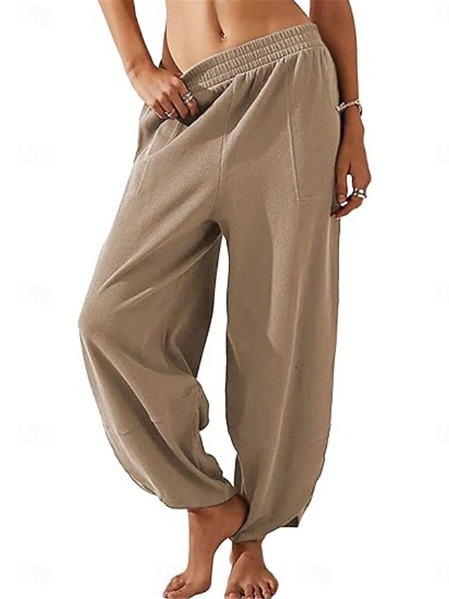 Dam Kinesiska Harem byxor Mode Klassisk & Tidlös Fullängd Hög midja Slät Ficka Elastiskt midjeband Bekväm Mjuk Microelastisk Utomhus Gata Vit Blå Kaki Vår & Höst Normal 2025 - $36.99 –P6
