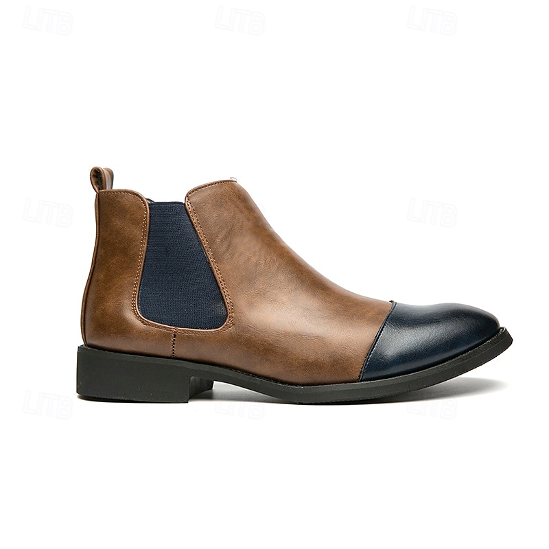 pánské dvoubarevné chelsea boots z umělé kůže – stylové nazouvací kotníkové boty s čepicí a elastickými panely pro běžné i formální příležitosti 2025 - $64.99 –P2