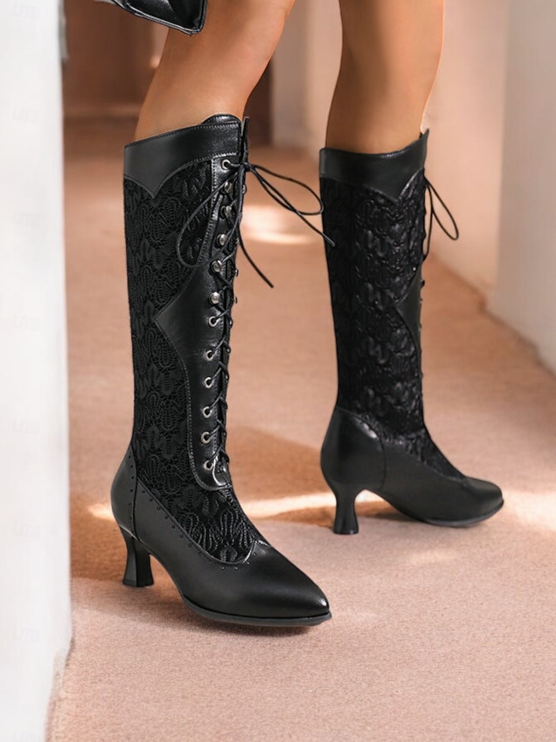 Botas victorianas con cordones hasta media pantorrilla para mujer: zapatos de piel sintética y encaje estilo steampunk gótico para cosplay, fiestas y ocasiones especiales 2025 - AU $94.99 –P3