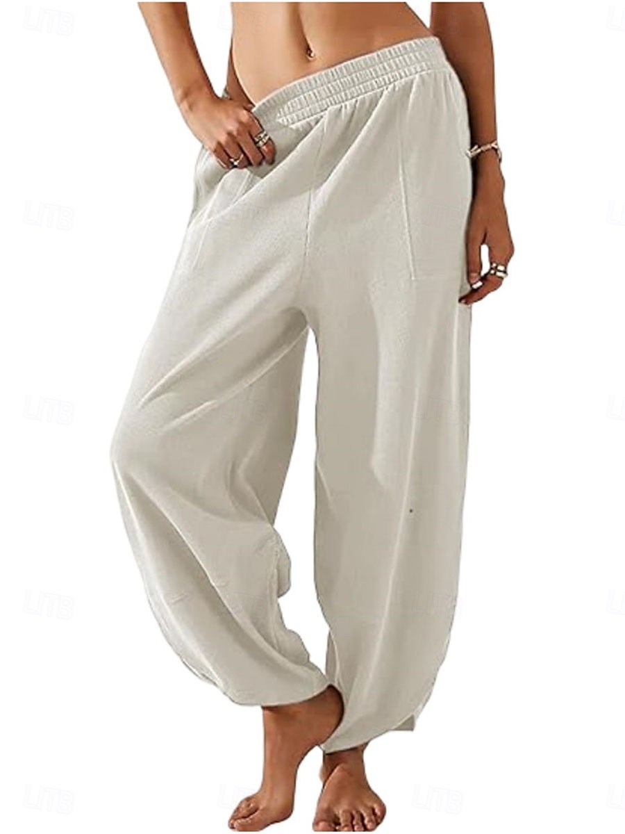 Dam Kinesiska Harem byxor Mode Klassisk & Tidlös Fullängd Hög midja Slät Ficka Elastiskt midjeband Bekväm Mjuk Microelastisk Utomhus Gata Vit Blå Kaki Vår & Höst Normal 2025 - $36.99 –P11