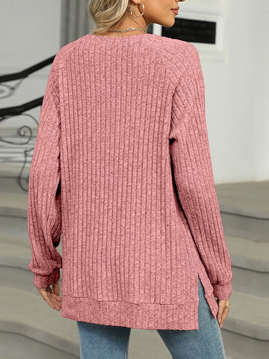 Per donna maglietta Liscio Di tendenza Moderno Informale Manica lunga Girocollo Top regolari Giornaliero Fine settimana Bottoni Rosa Blu Verde Cachi Autunno Inverno del 2025 a $29.99 –P10