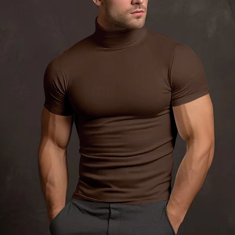 Homens Camiseta Camisa de gola alta Manga Curta Gola Alta Verão Primavera Tecido Moda Casual Confortável Crewneck Férias Rua Feriado Branco Top Tee para Homens de 2026 por $16.49 –P10
