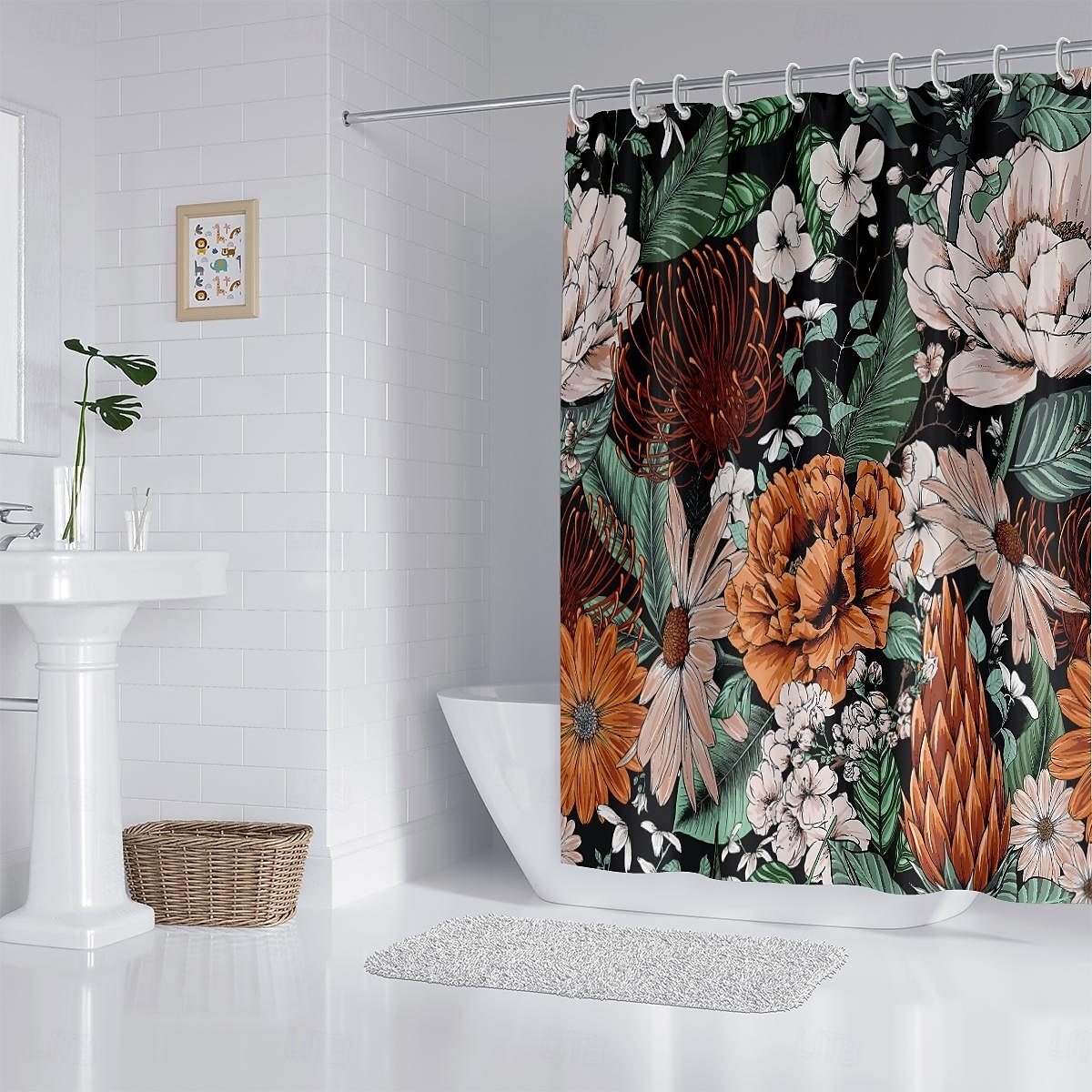 Cortina de Chuveiro com 12 Ganchos 180cm*180cm(70"*70") Poliéster Lavável Impermeável Padrão de Decoração de Banheiro para Banheira com Flores Peônia Vintage de 2025 por $22.99 –P7