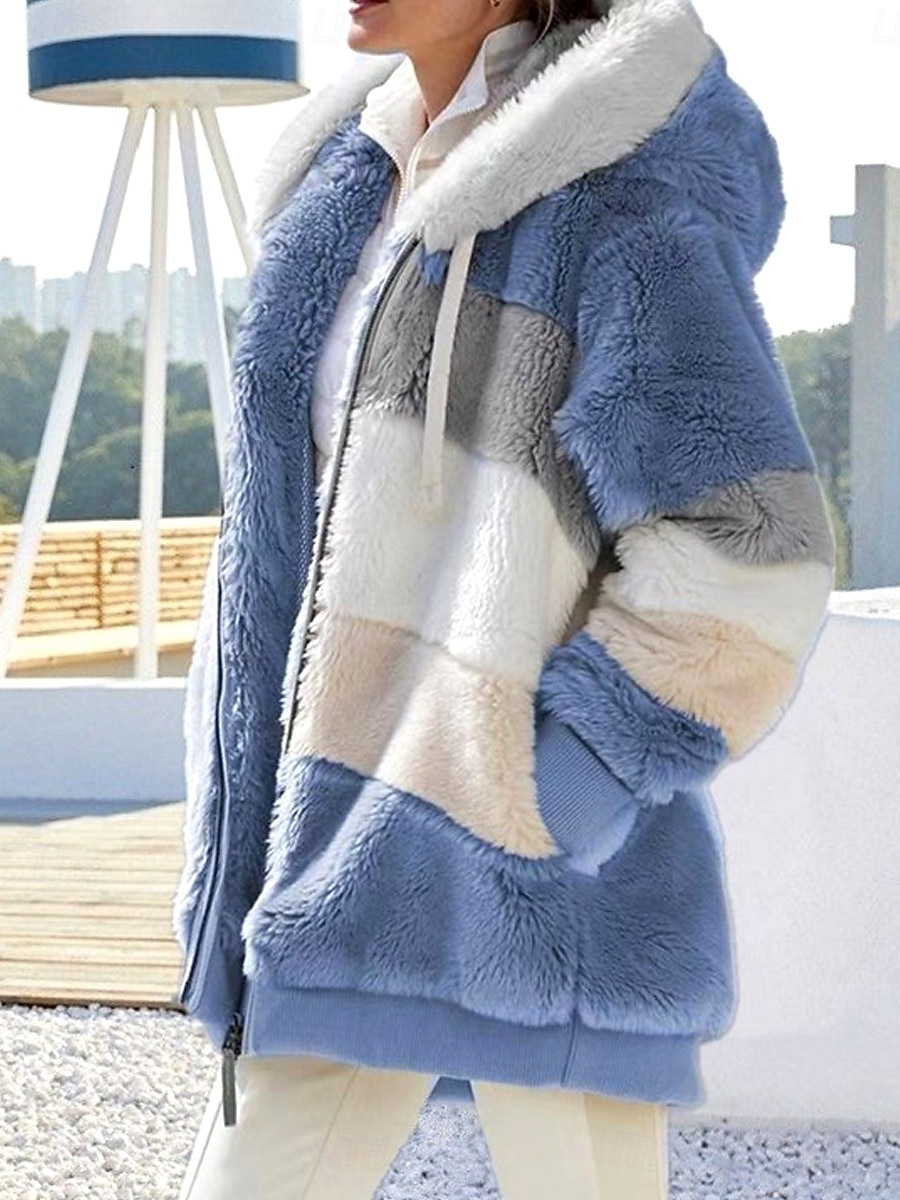 Жен. Флисовая жилетка Пальто тедди Куртка с капюшоном Сохраняет тепло Дышащий Молния Карман На флисе На каждый день Полоса Отпуск Для улицы На каждый день На выход Молния Обычная Толстовка с капюшоном 2026 - $14.99 –P3