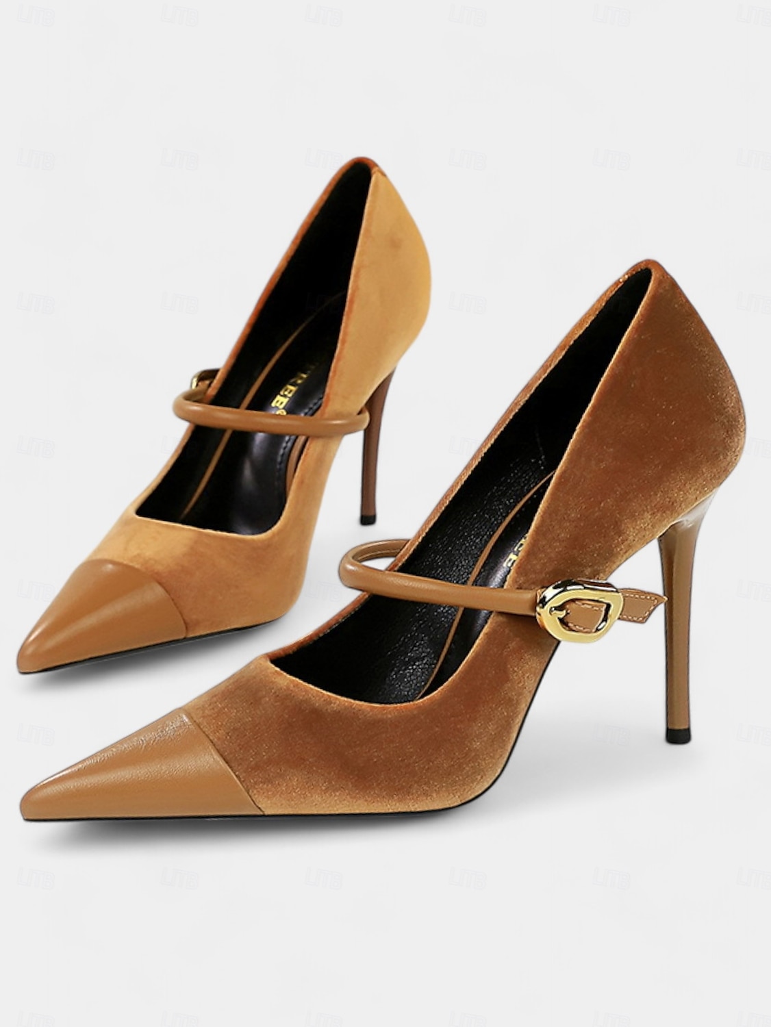 Women's Burgundy Velvet Pointed Toe Stiletto Heels – Elegant High Heels with Gold Buckle for Formal and Evening Wear 2025 - $46.99 –P6
