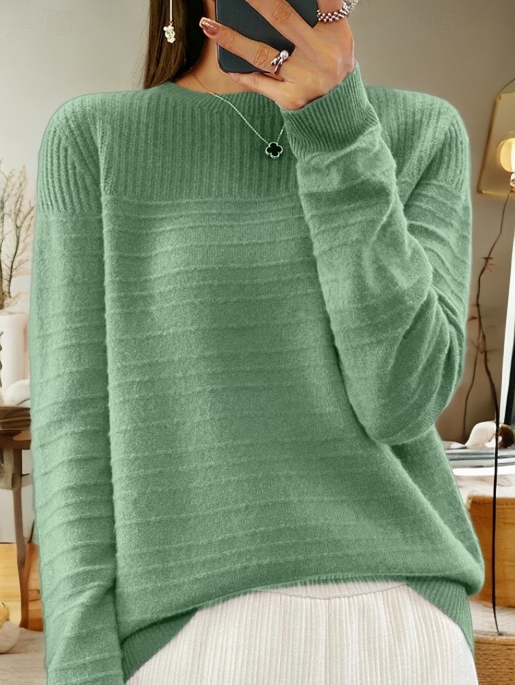 sweter damski sweterek sweterek z okrągłym dekoltem dzianinowy dzianinowy wiosna jesień dom codziennie święto codziennie miękki długi rękaw czysty kolor różowy czerwony 2025 - $45.99 –P4