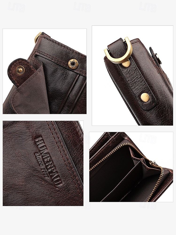 Men's Premium Cowhide RFID Blocking Wallet - Vintage Bifold Leather Wallet with Coin Zipper, Card Slots for Everyday Use 2025 - $26.99 –P10
