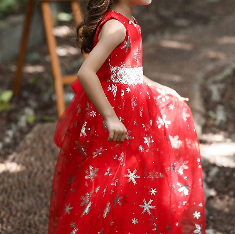 kinderkleidung Mädchen Cosplay-Kleid Party Kleid Schneeflocke Ärmellos Leistung Weihnachten Gitter Rückenfrei Patchwork Schön Süß Polyester Maxi abendkleider Schaukelkleid Tüll-Kleid Winter 4-12 Jahre 2025 - $41.99 –P2