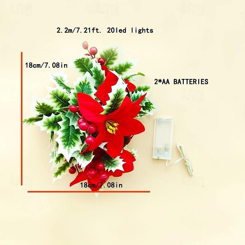 2025年 2m20LEDs 新しいクリスマスフラワーつる真紅のライトストリング 電池ボックス駆動 クリスマス 屋内パーティー お祝いの雰囲気 装飾ライト  コレクション – $15.99 –P6