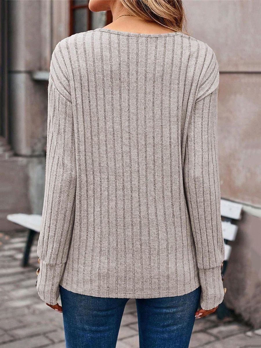 Damen Hemd Bluse Feste Farbe Basic Brautkleider schlicht Langarm V Ausschnitt Normale Oberteile Täglich Knopf Schwarz Fuchsie Braun Grau Herbst Winter 2025 - $21.99 –P12