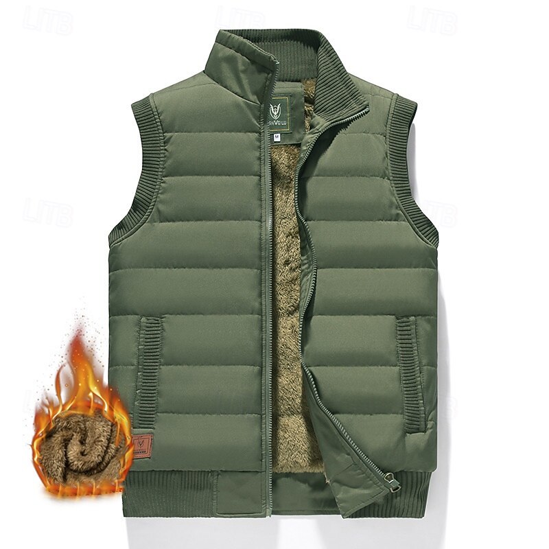 Per uomo Gilet imbottito Quotidiano Casual Autunno & Inverno Tasca Poliestere Caldo Tinta unica Cerniera Collo alla coreana Vestibilità regolare Nero Blu marino scuro Blu Cachi Gilet del 2025 a $42.99 –P2