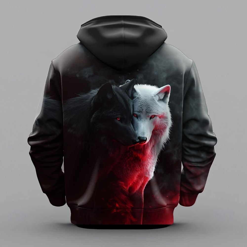 Hombre Lobo Sudadera Sudaderas Sudadera Manga Larga Sudadera con capucha Con Capucha Moda Impresión 3D Deporte Ropa de calle Negro Estampado Bolsillo delantero Primavera & Otoño Diseñador 2025 - $29.99 –P2