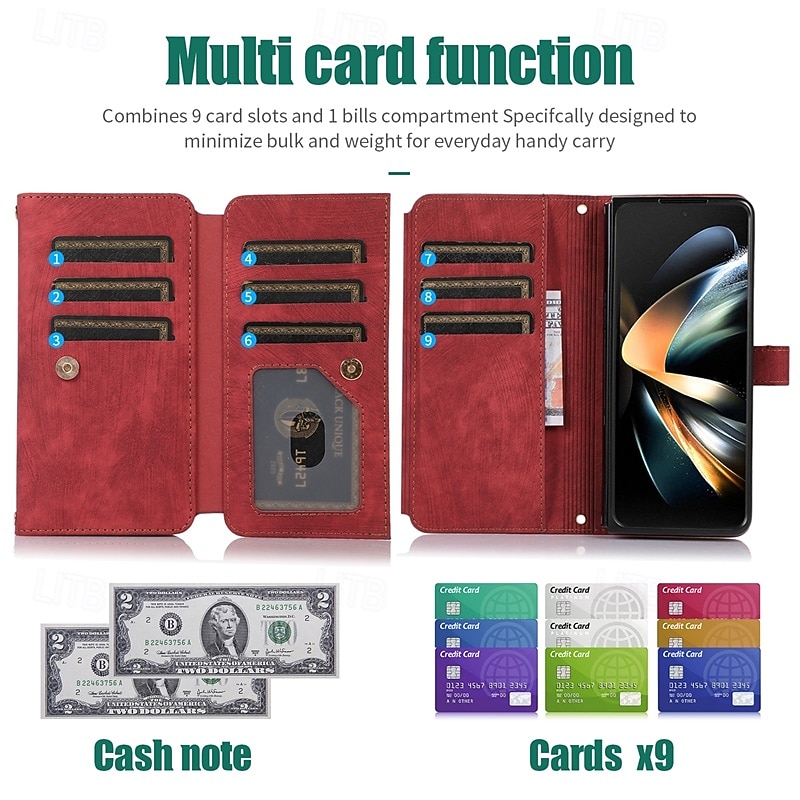 Phone Case For Z Fold 6 Z Fold 5 Z Fold 4 Z Fold 3 Back Cover with Stand Holder Zipper with Lanyard Retro TPU PU Leather 2025 - $20.99 –P8